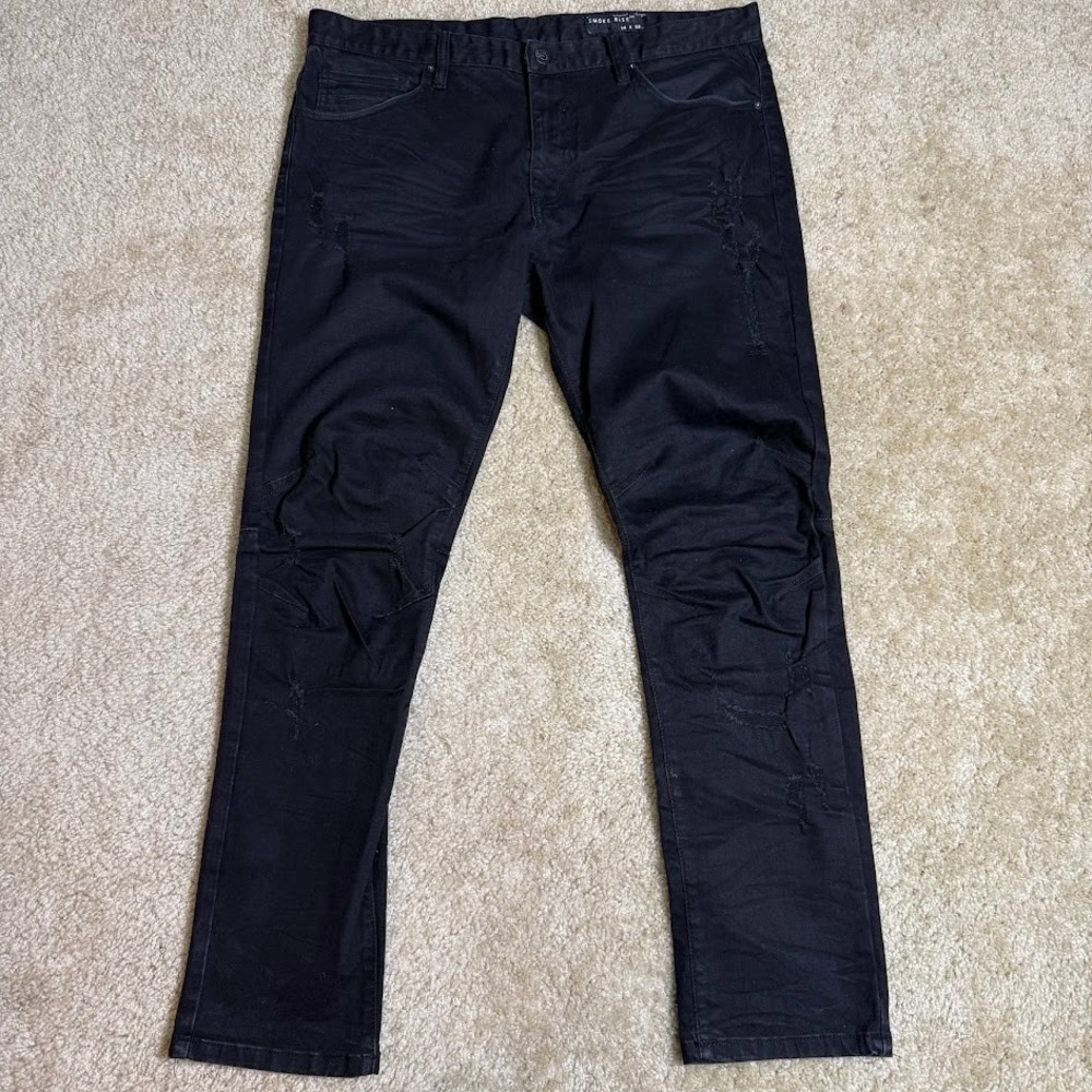 Smoke Rise Moto Biker Jeans Men 38x32 BLACK Stretch Distressed Dark Wash